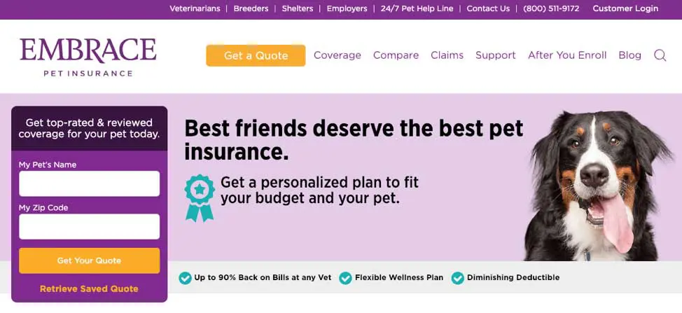 embrace pet insurance screenshot